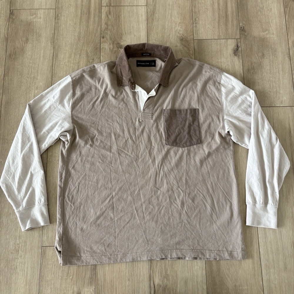 Abercrombie Fitch Oversized Polo Shirt Mens Large Long Sleeve Corduroy Collar